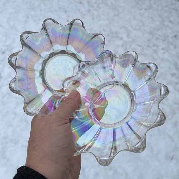 Vintage Federal Glass Iridescent Carnival Glass Bowl Lot of 2 Trinket Dish 1.75” - Picture 12 of 12
